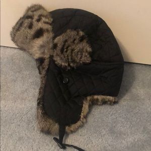 Aqua fur lined quilted hat